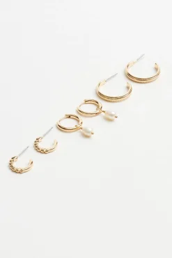 3 Pack Pearl Drop & Hoop Earrings*Garage Clothing Fashion
