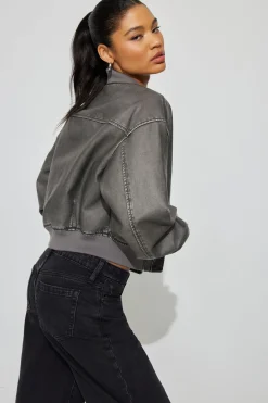 Crop Washed Faux Leather Bomber*Garage Clothing Cheap