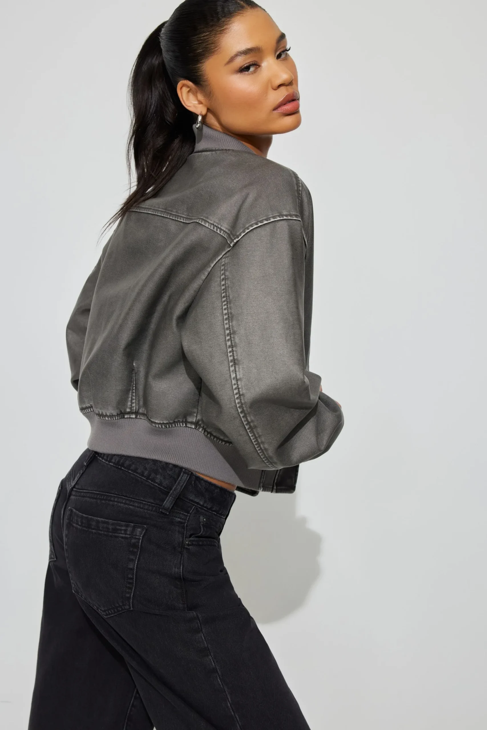 Crop Washed Faux Leather Bomber*Garage Clothing Cheap