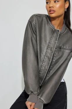Crop Washed Faux Leather Bomber*Garage Clothing Cheap
