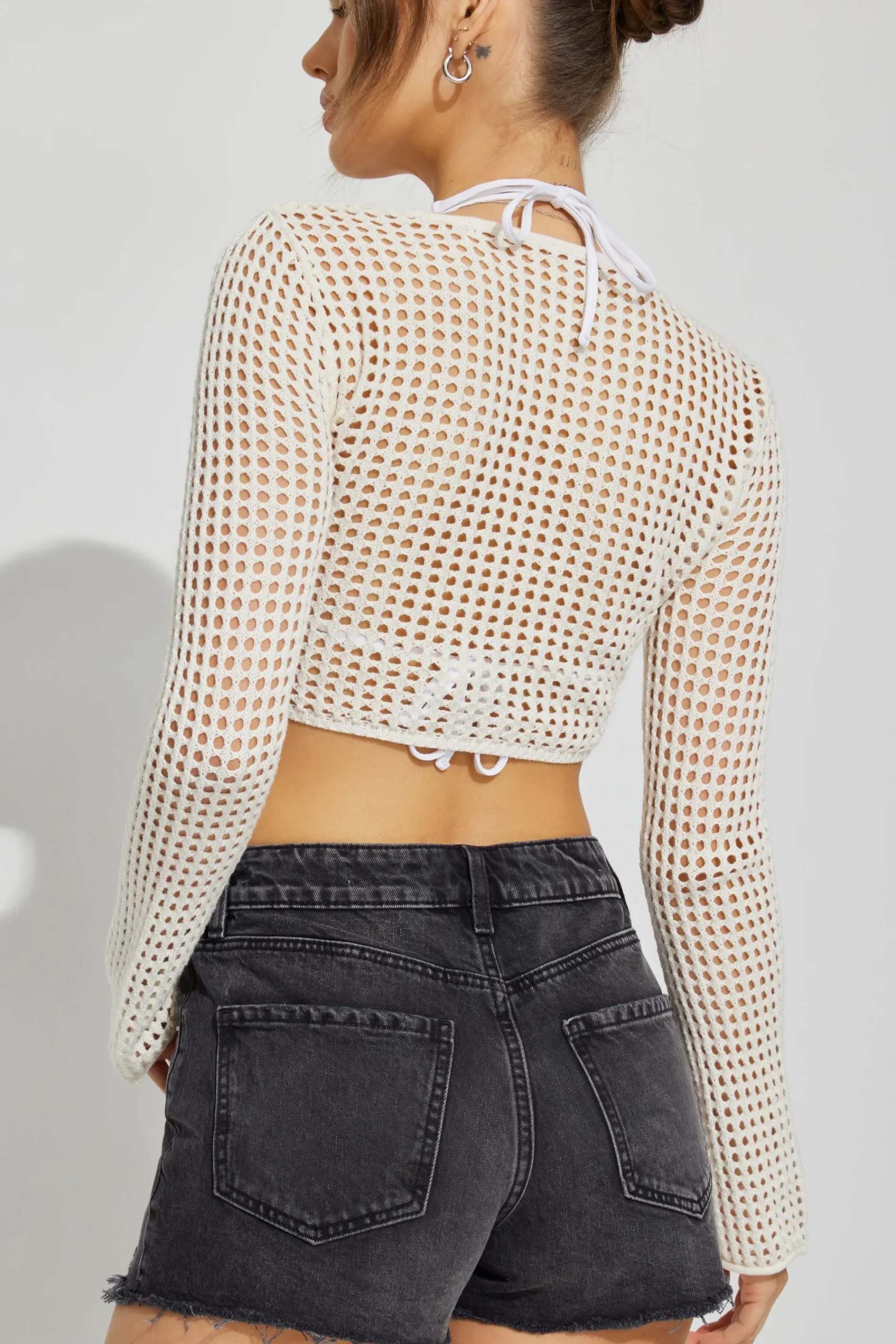 Long Sleeve Crochet Tie Top*Garage Clothing Clearance