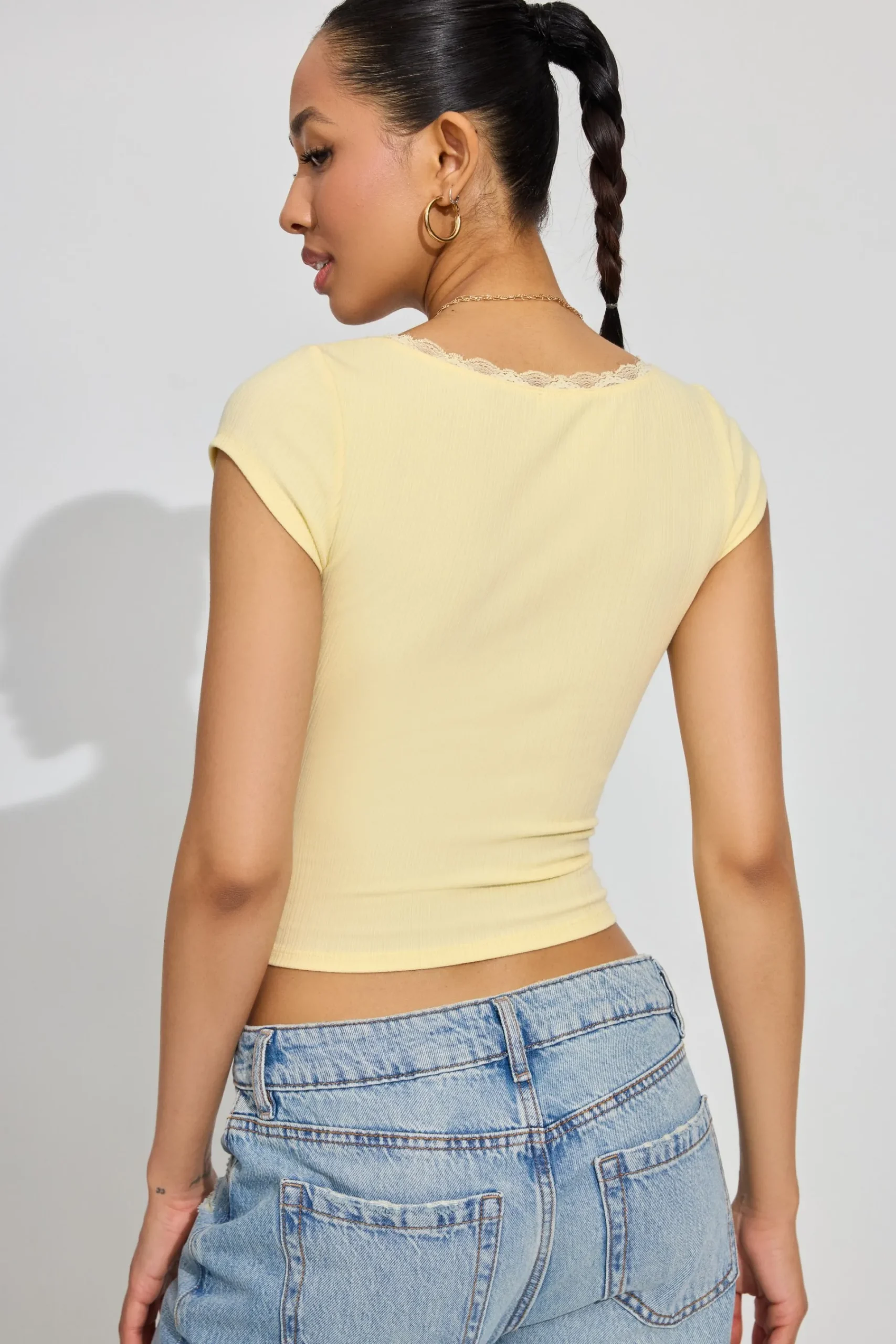 Myla Scoop Neck Lace Trim Rib Tee*Garage Clothing Best