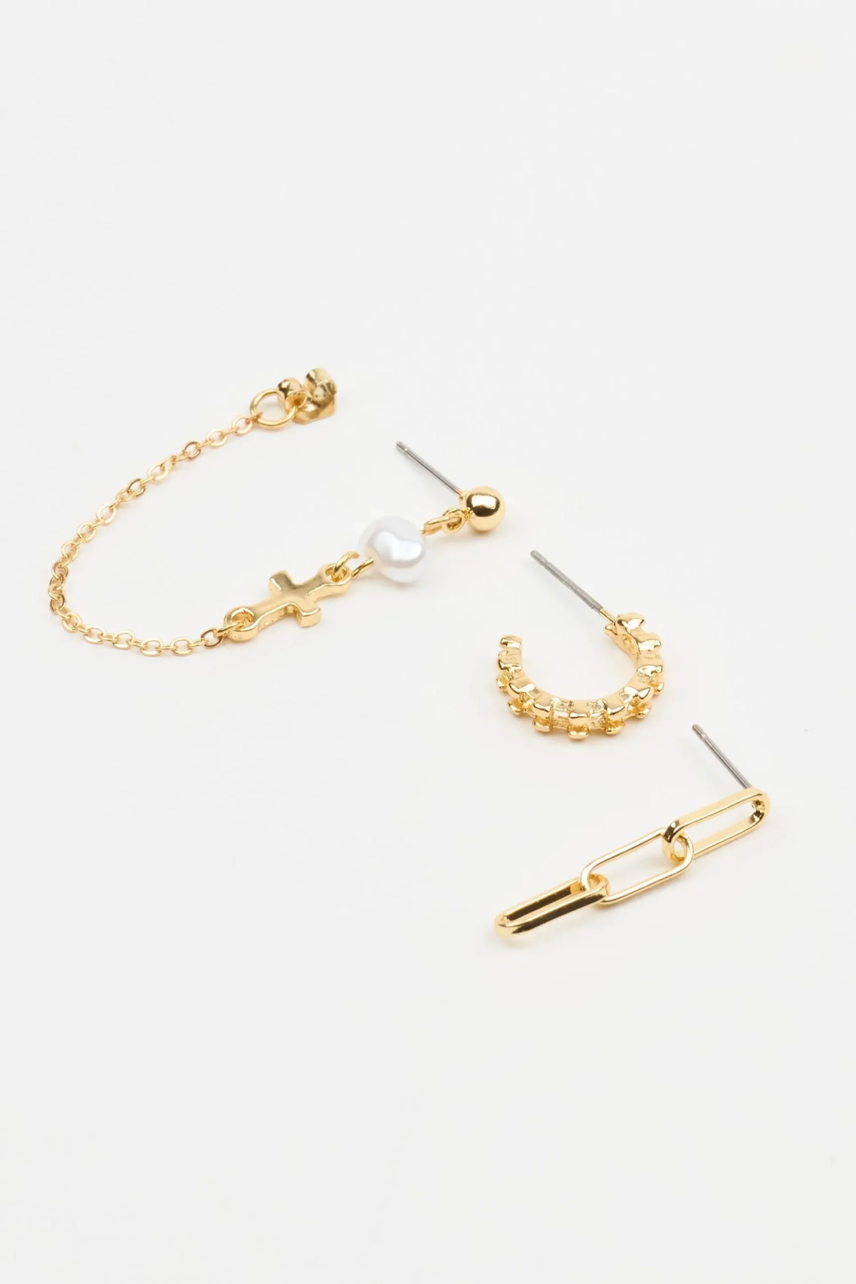 3-Pack Cross Pearl Loop Hoop Earrings*Garage Clothing New