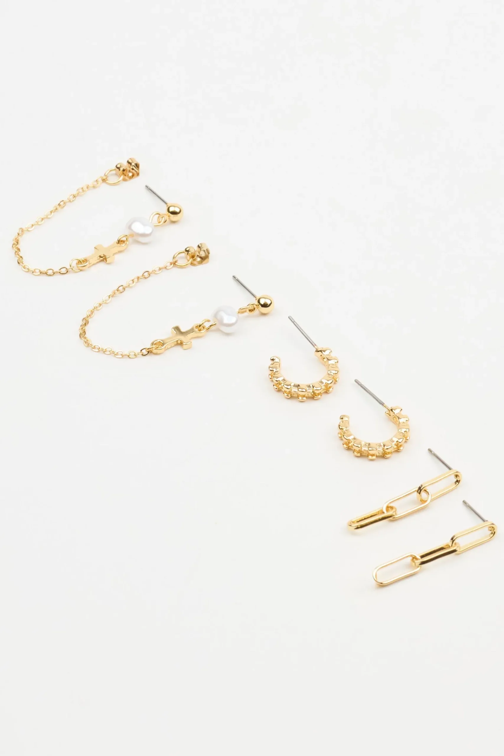 3-Pack Cross Pearl Loop Hoop Earrings*Garage Clothing New