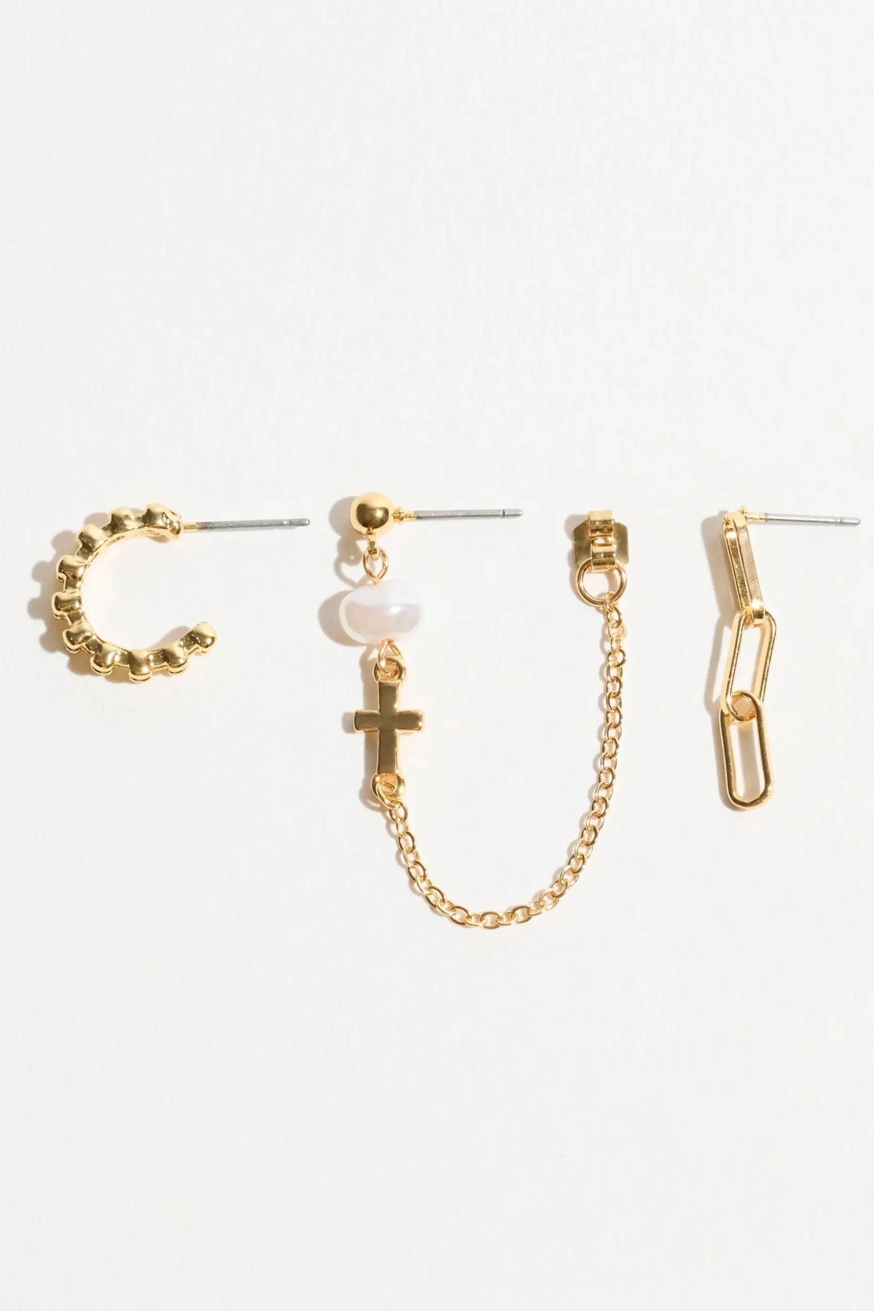 3-Pack Cross Pearl Loop Hoop Earrings*Garage Clothing New