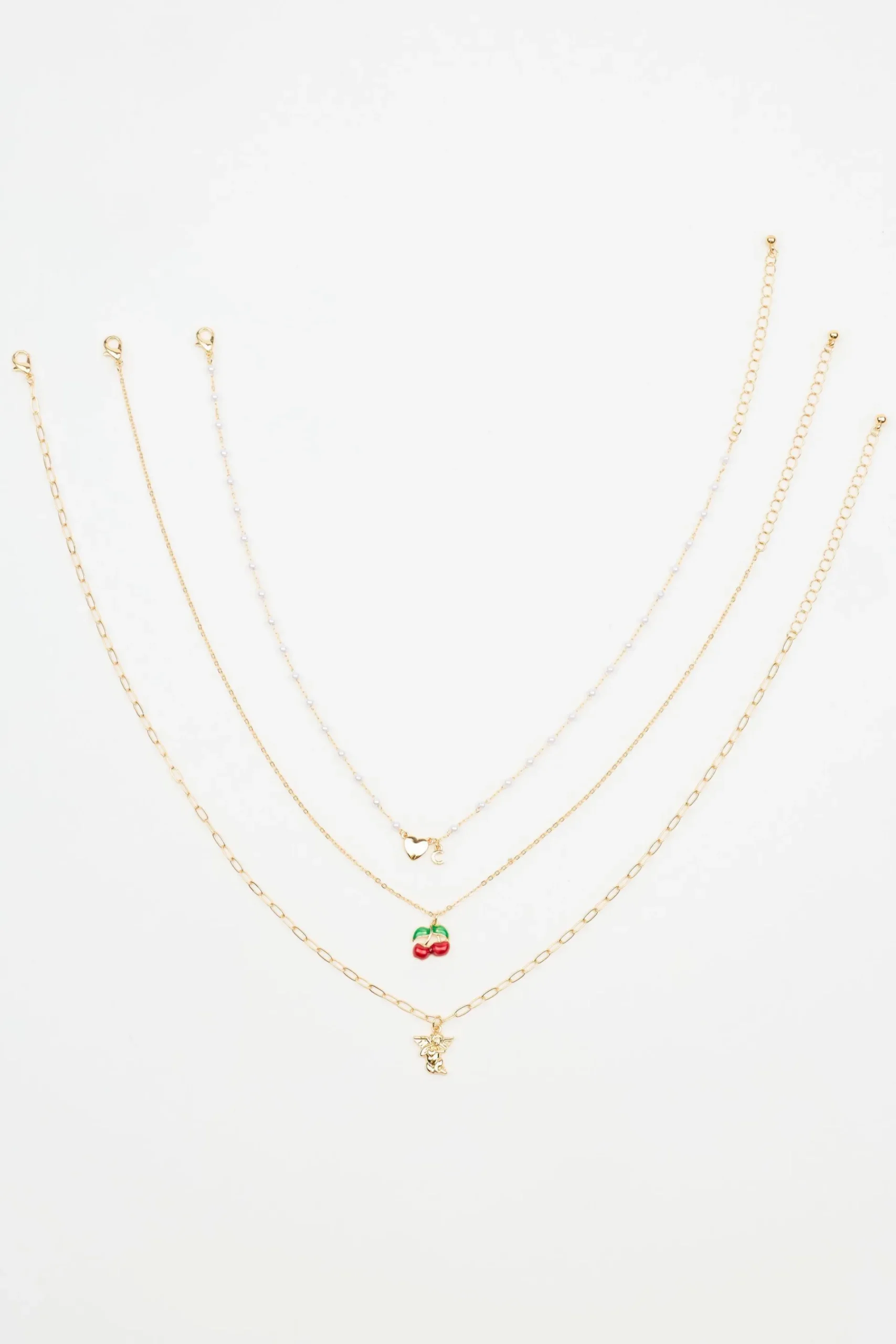 Set Of 3 Cherry, Angel & Heart Necklace*Garage Clothing New
