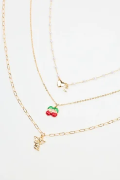 Set Of 3 Cherry, Angel & Heart Necklace*Garage Clothing New