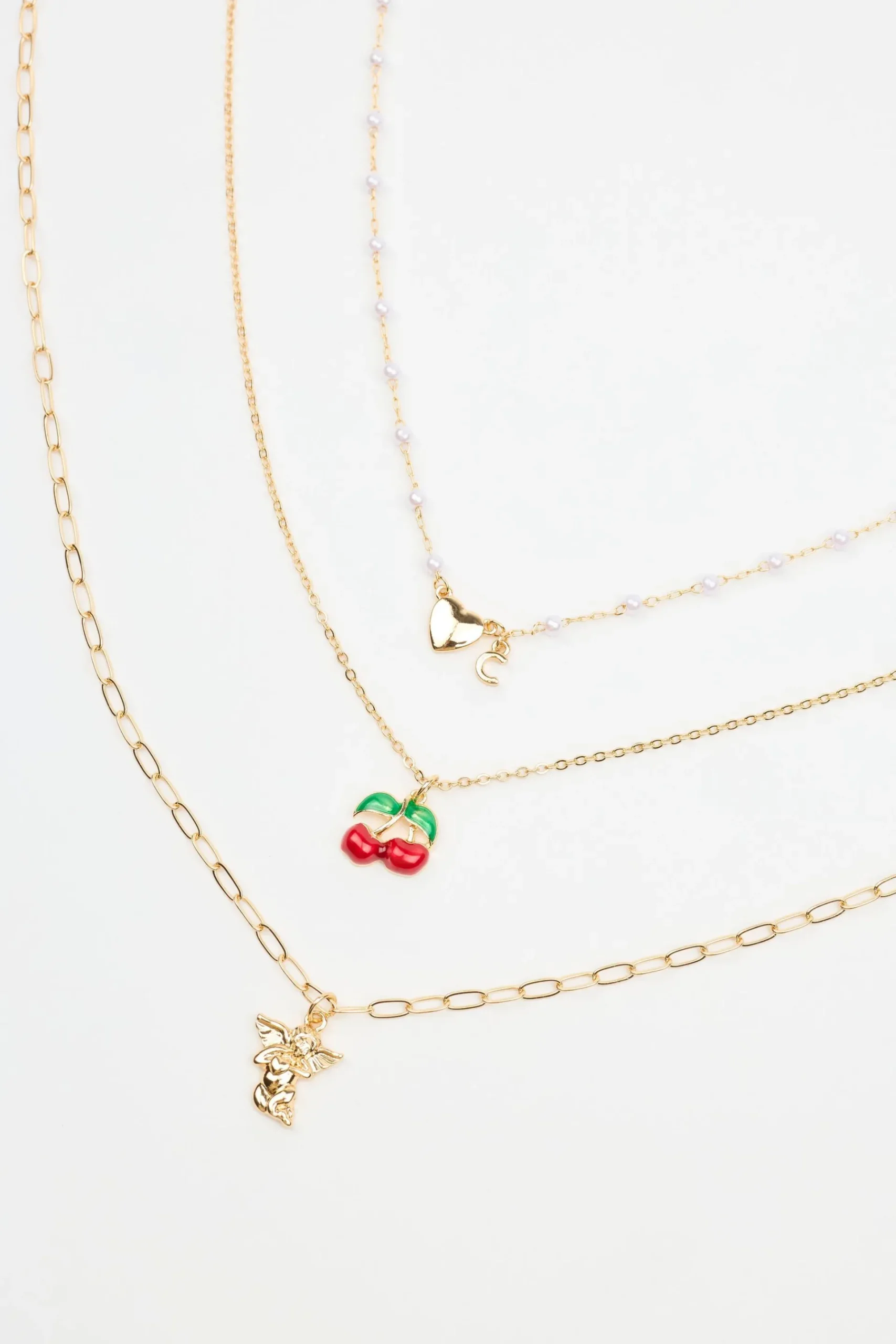 Set Of 3 Cherry, Angel & Heart Necklace*Garage Clothing New