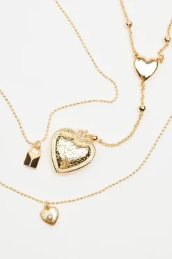 Set Of 3 Hearts & Lock Necklaces*Garage Clothing New
