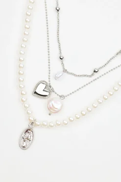 Set Of 3 Pearl & Charm Necklace*Garage Clothing Sale