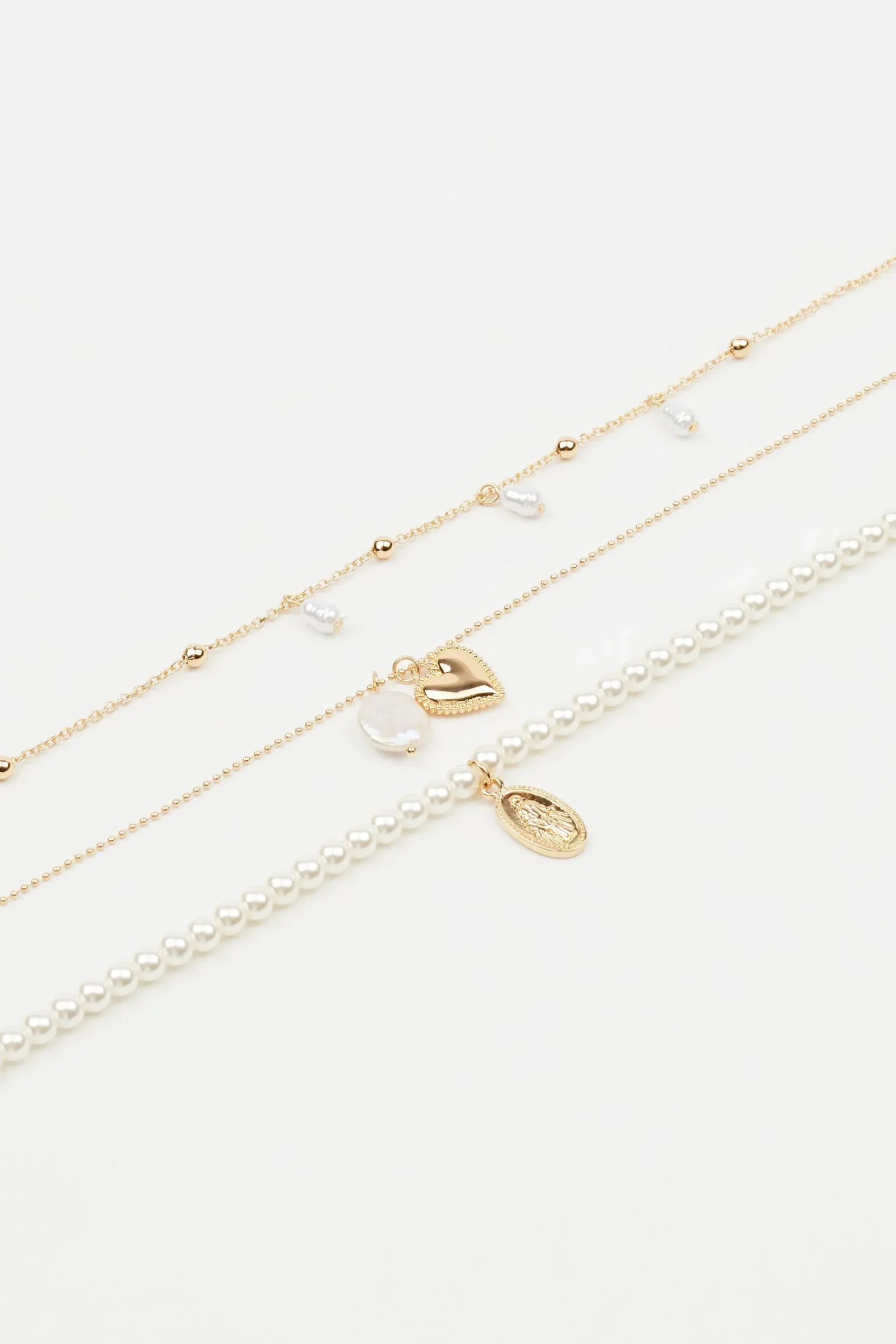 Set Of 3 Pearl & Charm Necklace*Garage Clothing Shop