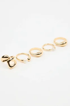 Set Of 5 Pearl & Organic Rings*Garage Clothing Outlet